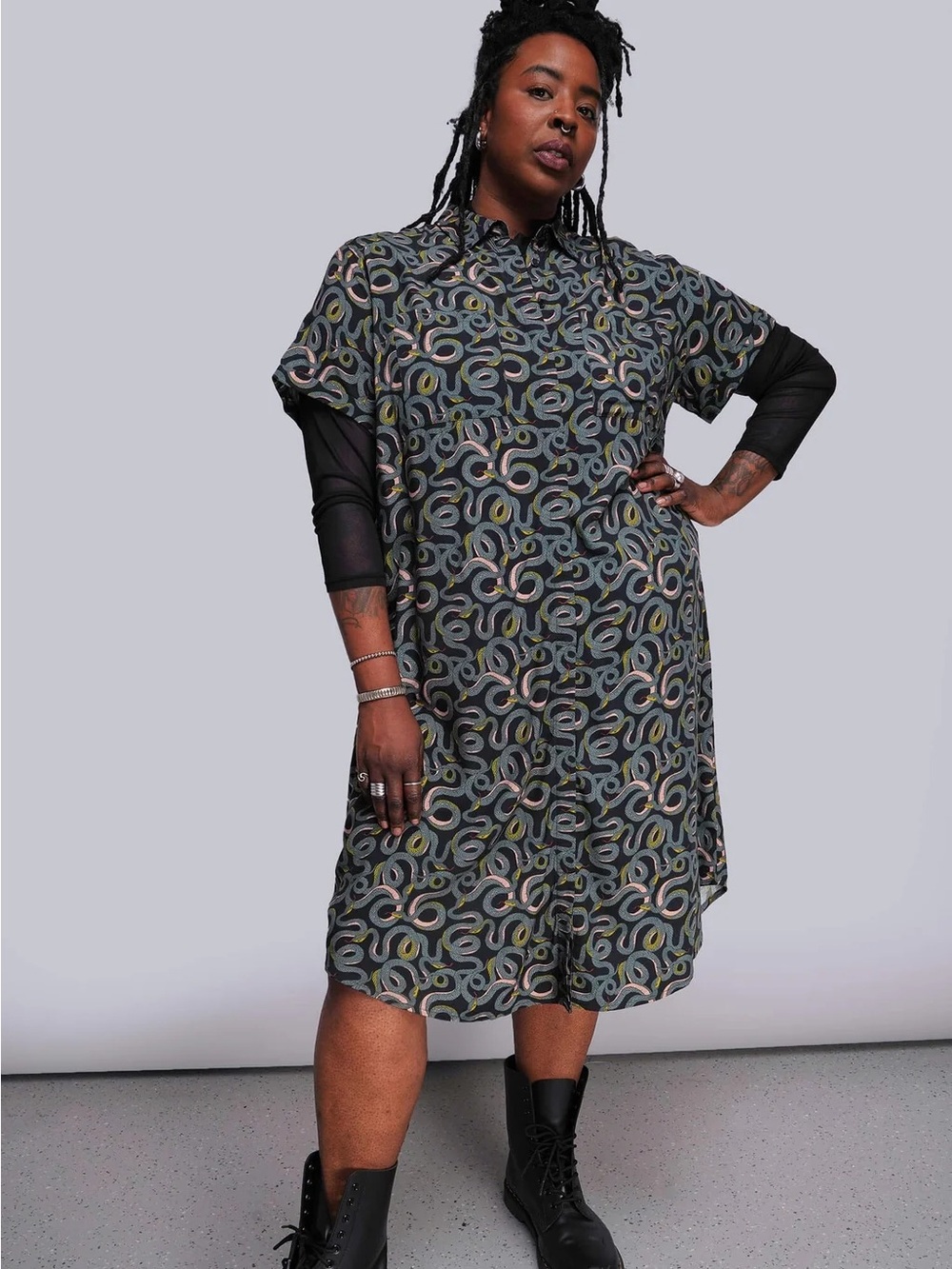 Wildfang Empower Shirt Dress Snake Print - 2XL - NWT - Picture 2 of 5